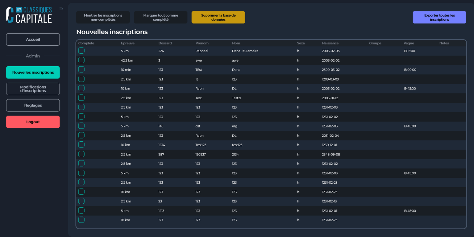 LCC Onsite dashboard - Gestion d'inscriptions sur place